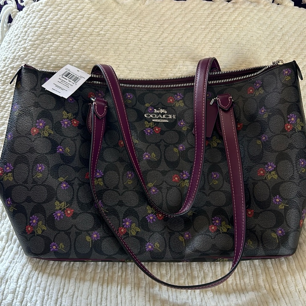 Coach country floral purse. Berry trim